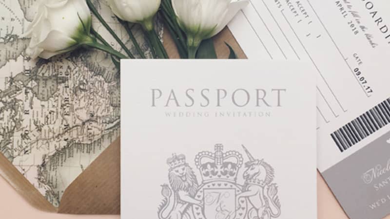 White & Grey Wedding Passport Invitation