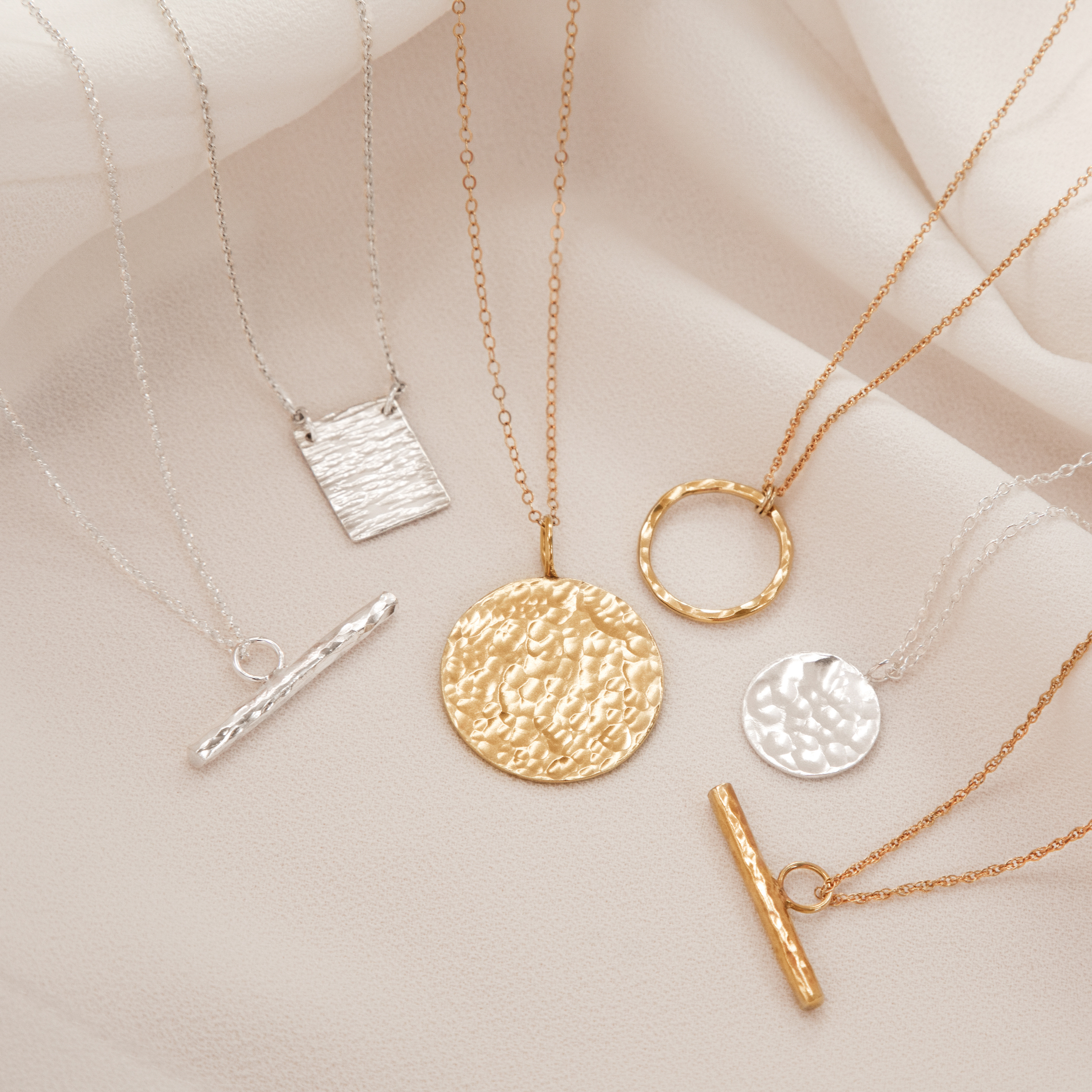 silver and gold necklaces, handmade