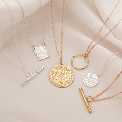 silver and gold necklaces, handmade