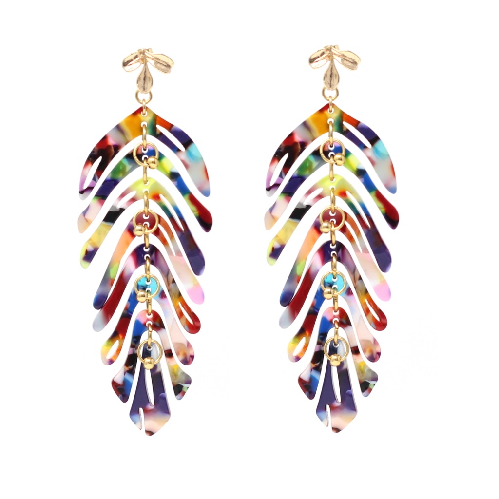 Rêves de Paradis - Long leaf statement earrings - Multicoloured