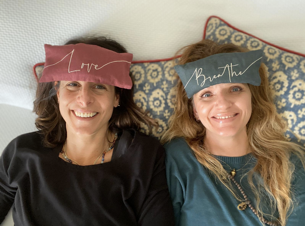 Charlie Polizzi and Zephyr Wildman with theirYogaClicks eye pillows