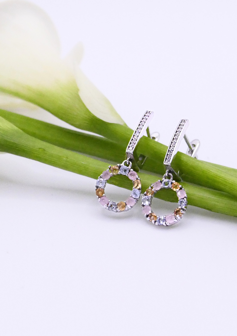 H.AZEEM London Citrine, Rose Quartz & Blue Topaz Earrings