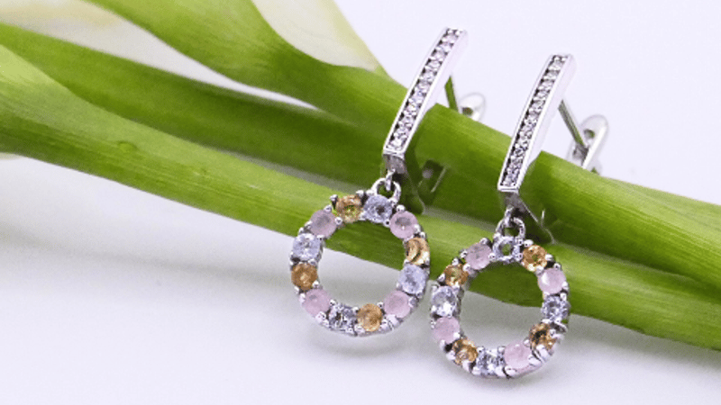 H.AZEEM London Citrine, Rose Quartz & Blue Topaz Earrings