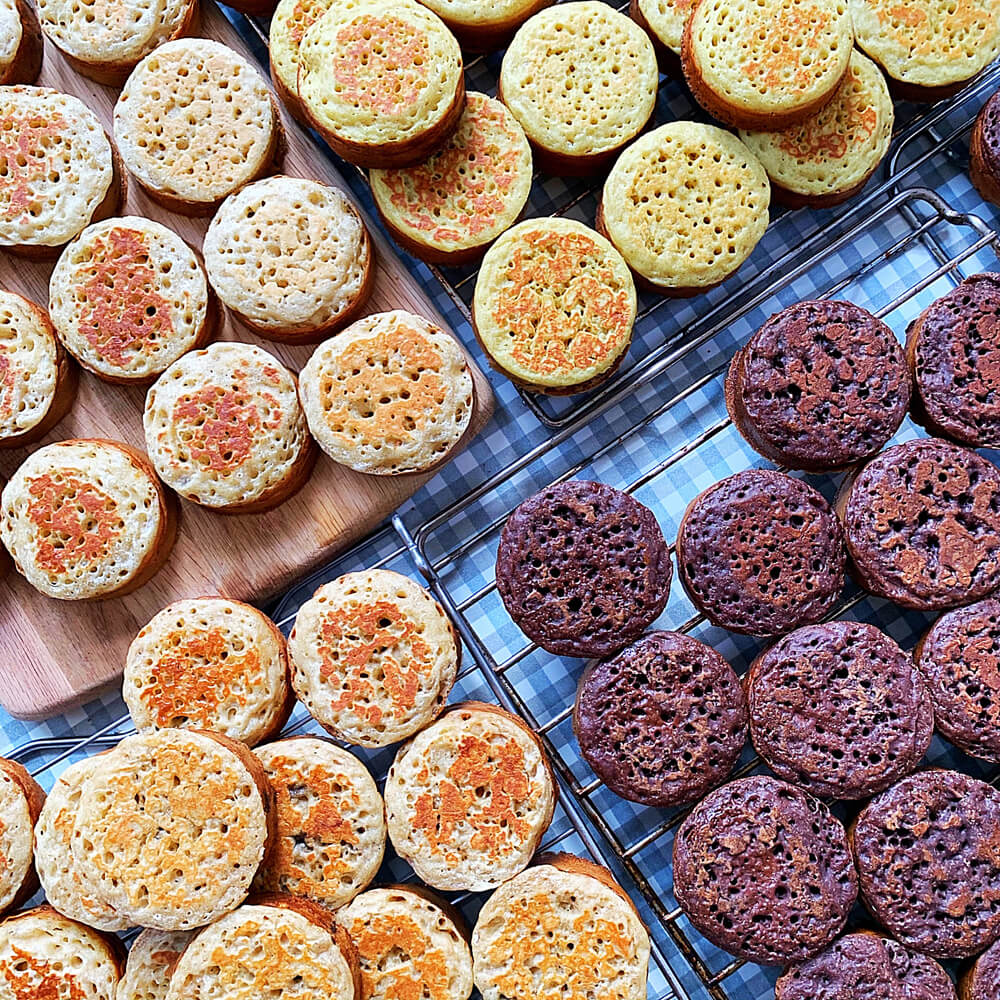 different flavours of artisan crumpet