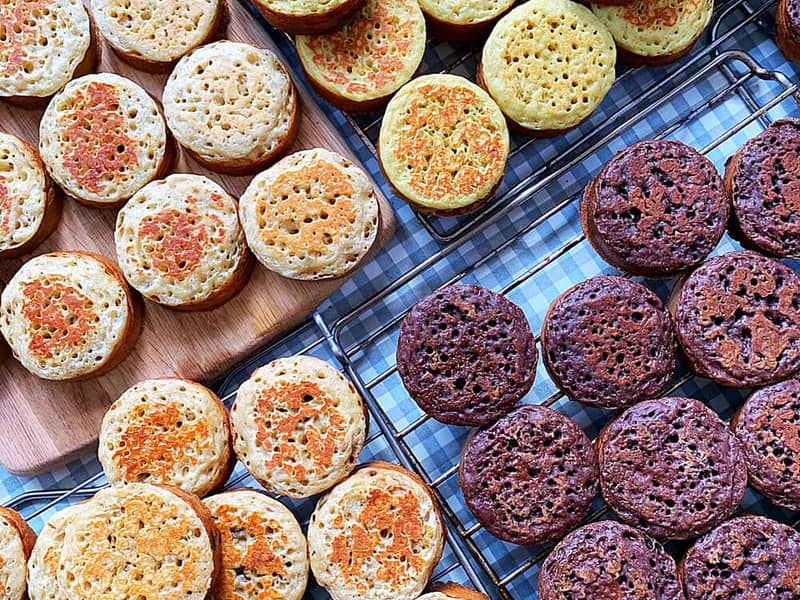 different flavours of artisan crumpet
