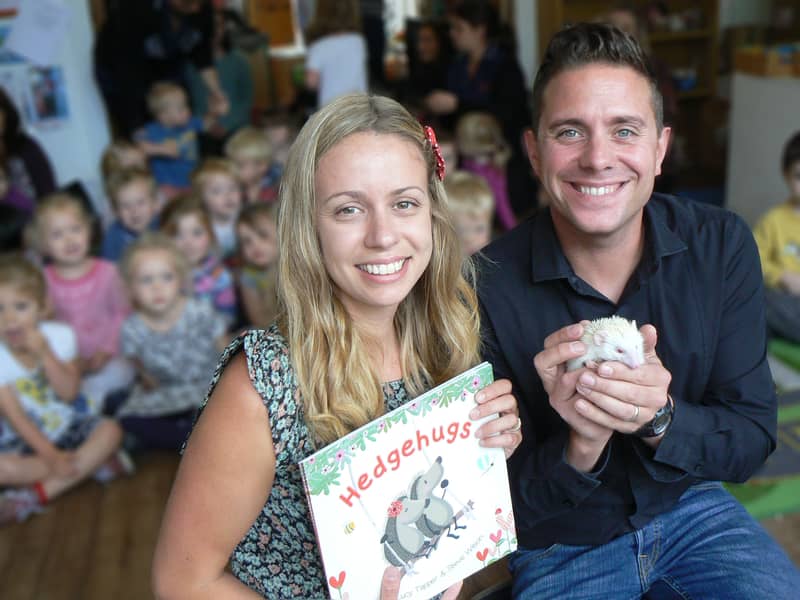 Lucy and Steve with their children's book 'Hedgehugs'.