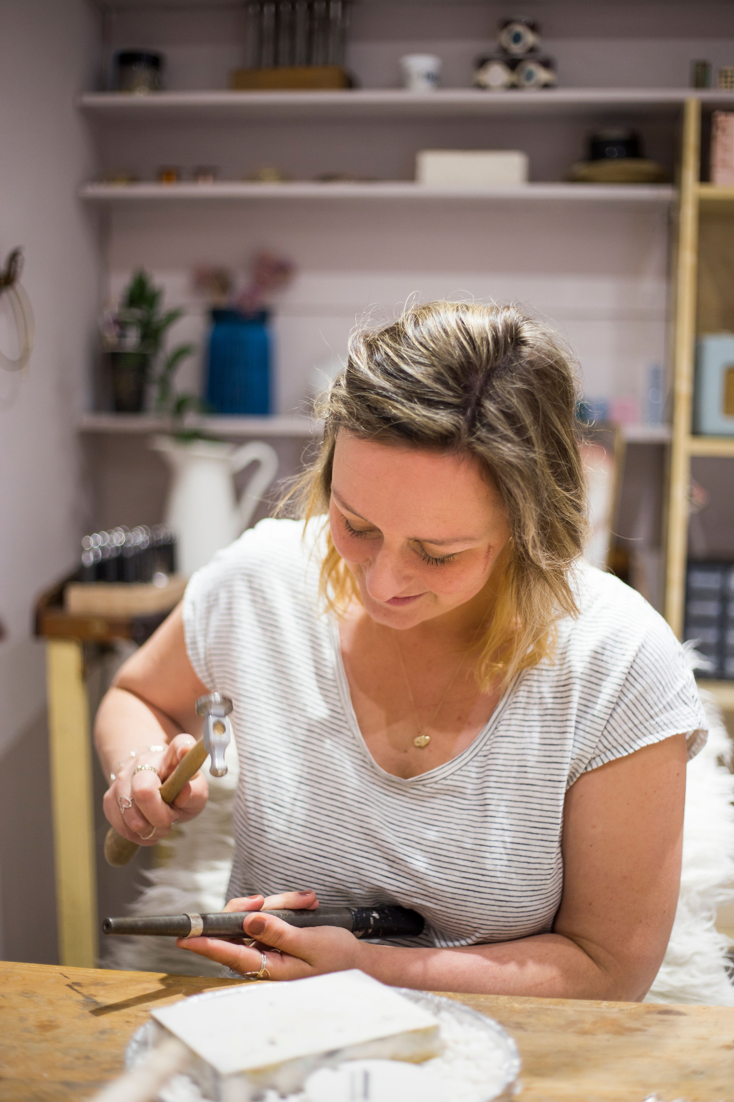 Abigail Jewellery Hammering a Ring on a MandrelPicking Gemstones