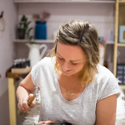 Abigail Jewellery Hammering a Ring on a MandrelPicking Gemstones