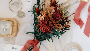 A bunch of dried wedding flowers
