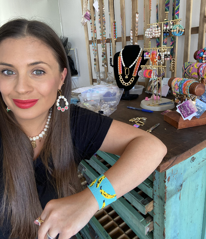 Welsh jewellery designer Sadie Hawker in her studio