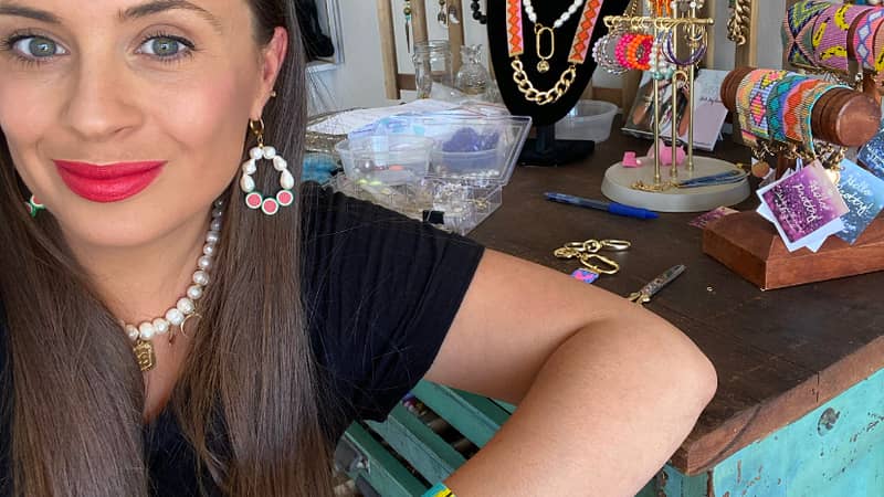 Welsh jewellery designer Sadie Hawker in her studio