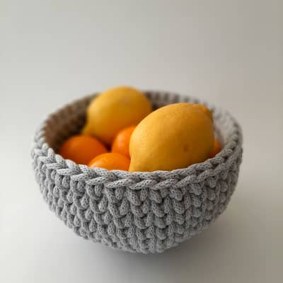 Crochet fruit bowl in grey
