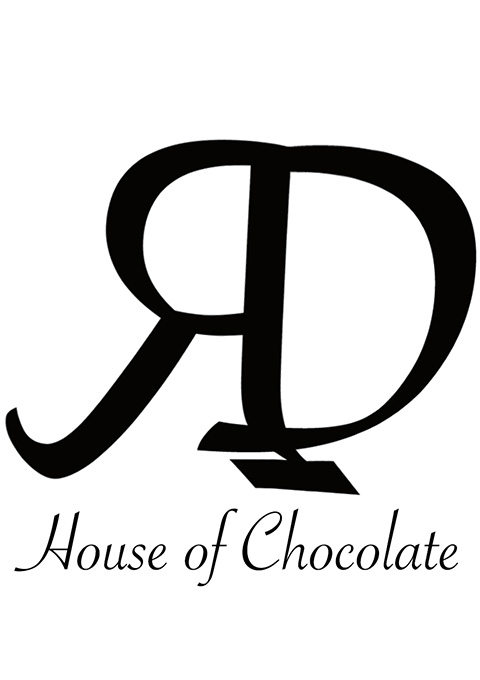 The "RD House of Chocolate" logo is set against a clean white backdrop. The brand name is elegantly scripted in black, adding a touch of contrast.