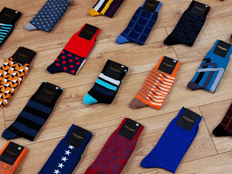 A small collection of the diverse colours and styles of Peper Harow socks