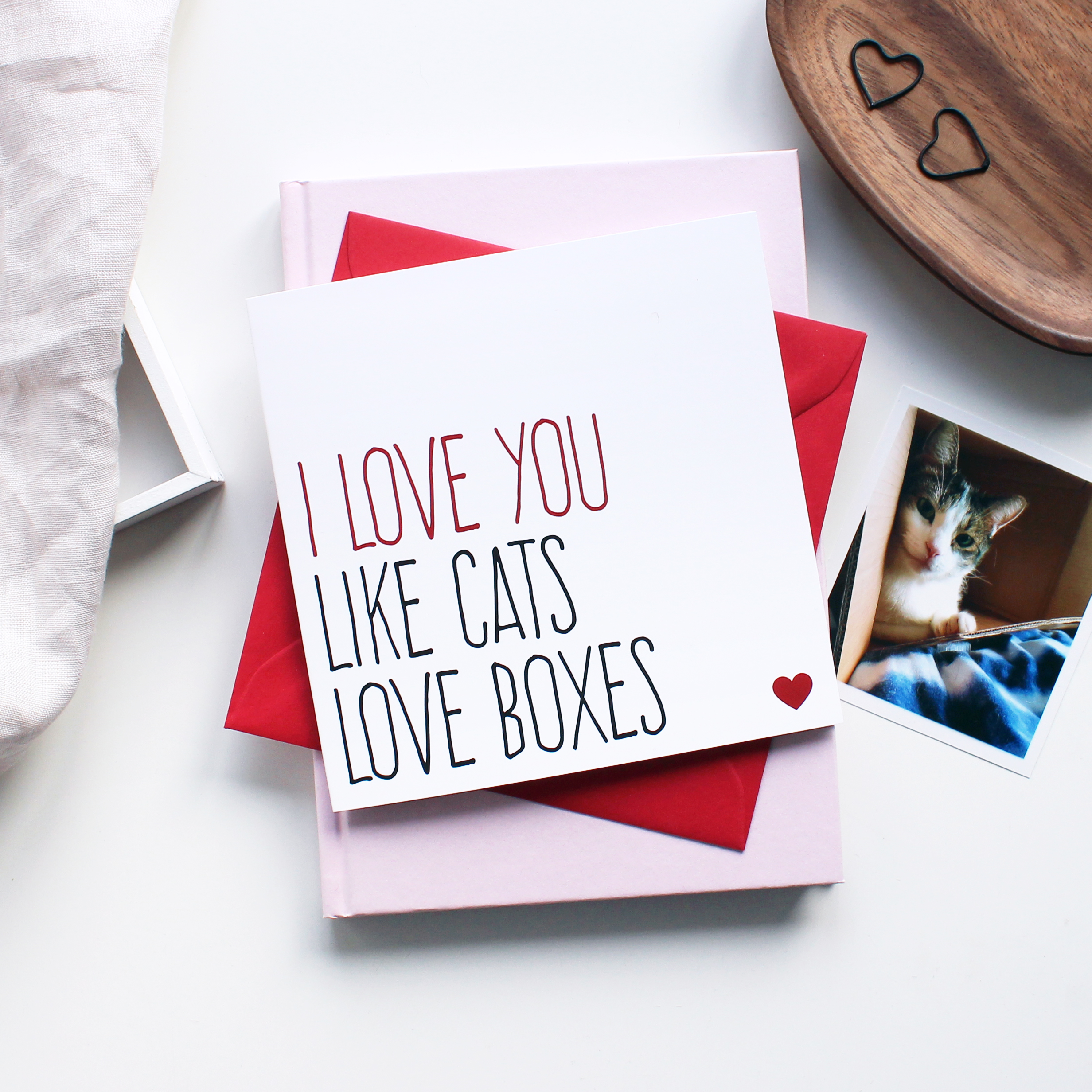 Love you like cat loves boxes greeting card