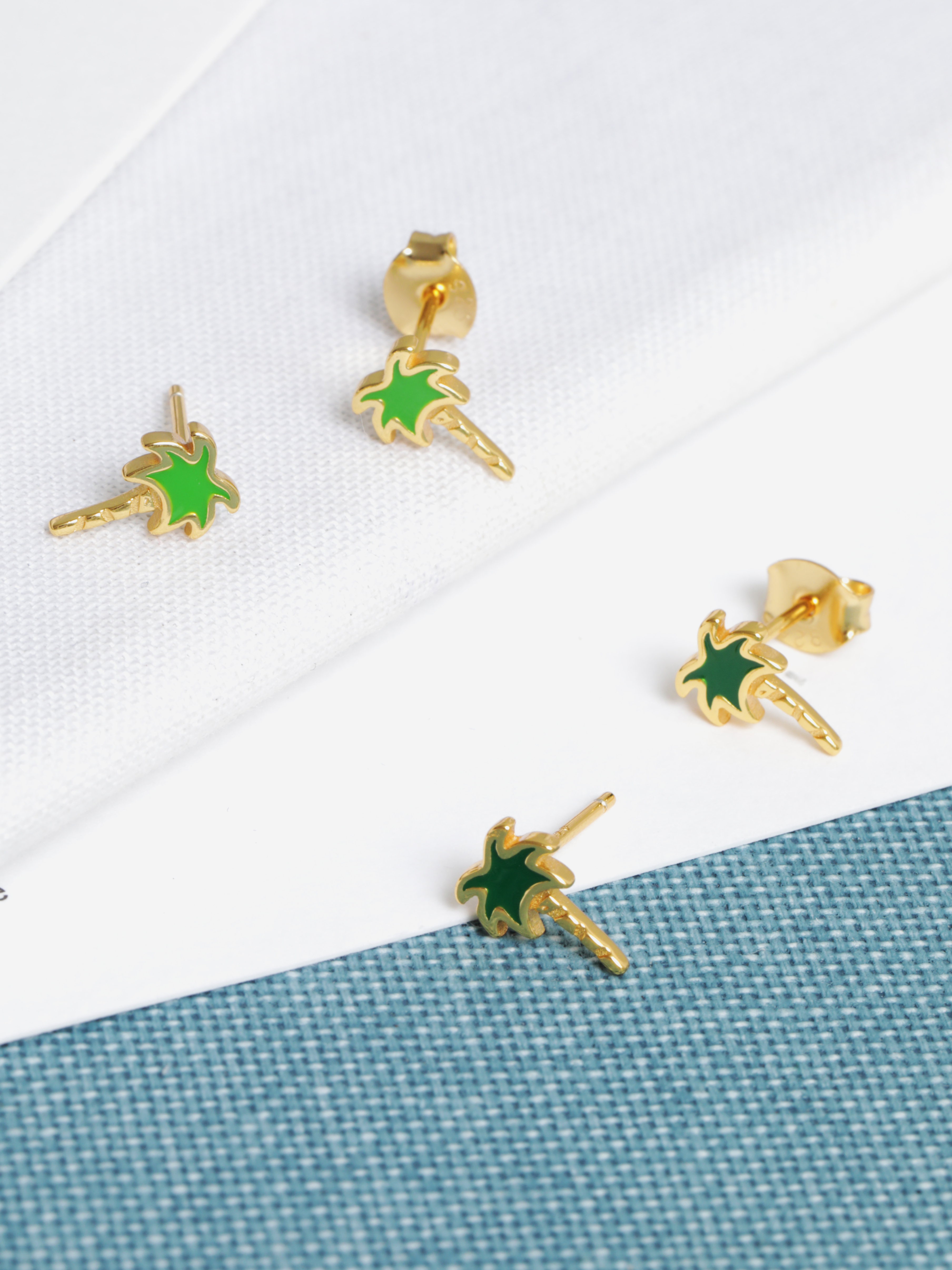 Gold Enamel Palm Tree Stud earrings