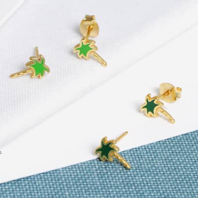 Gold Enamel Palm Tree Stud earrings