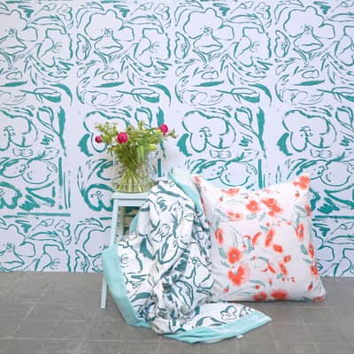 Screen printed extra large cushion and throw by Katie Charleson