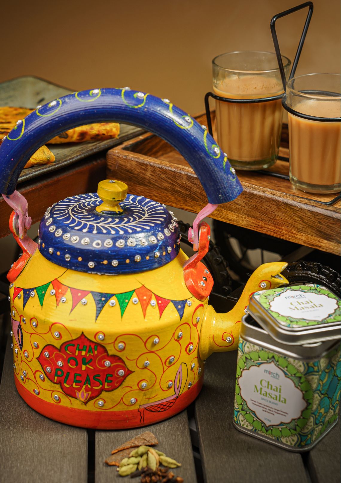 Chai Masala Tin and Tea Kettle