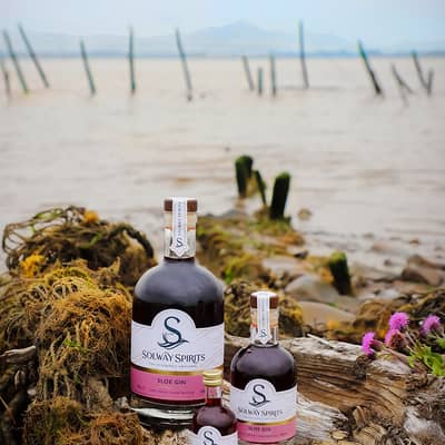 Our Sloe gin capturing the essense of the Solway firth with the half nets in the distance