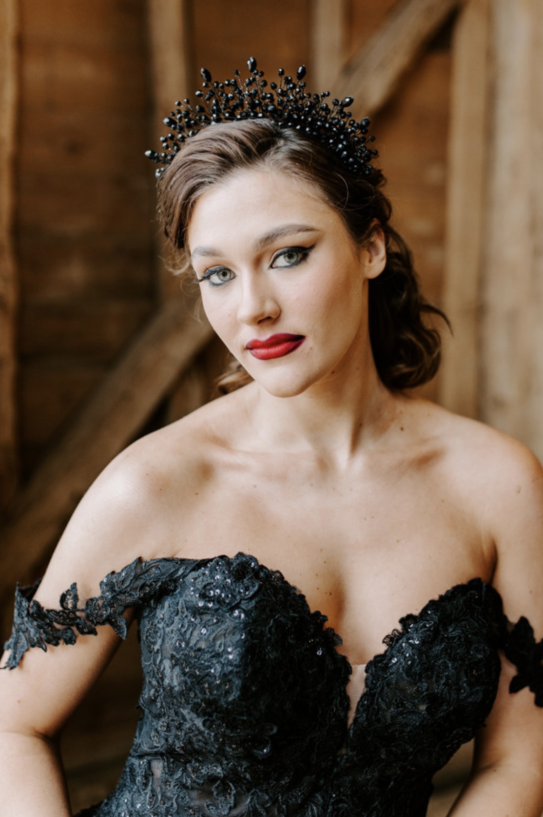 Real bride wearing our porcelain flower headband 