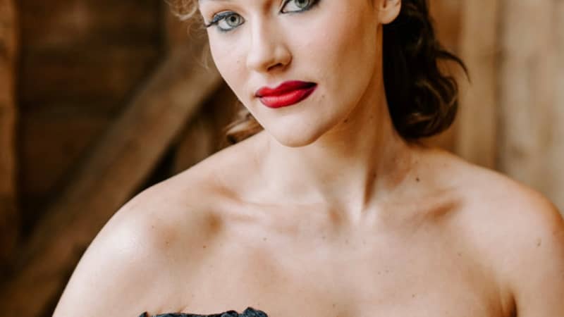 Real bride wearing our porcelain flower headband