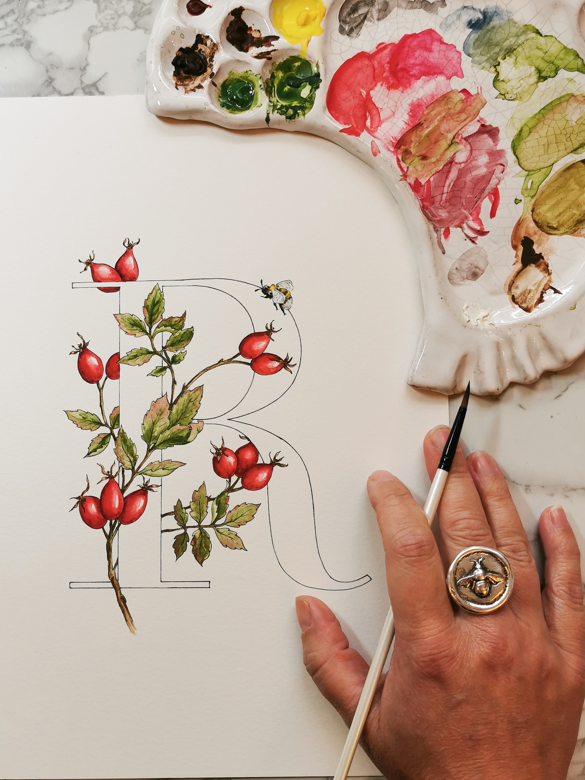 R is for Rosehips work in progress painting