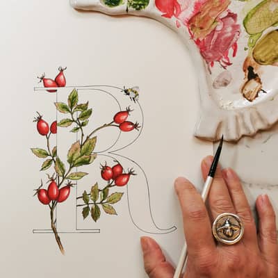 R is for Rosehips work in progress painting