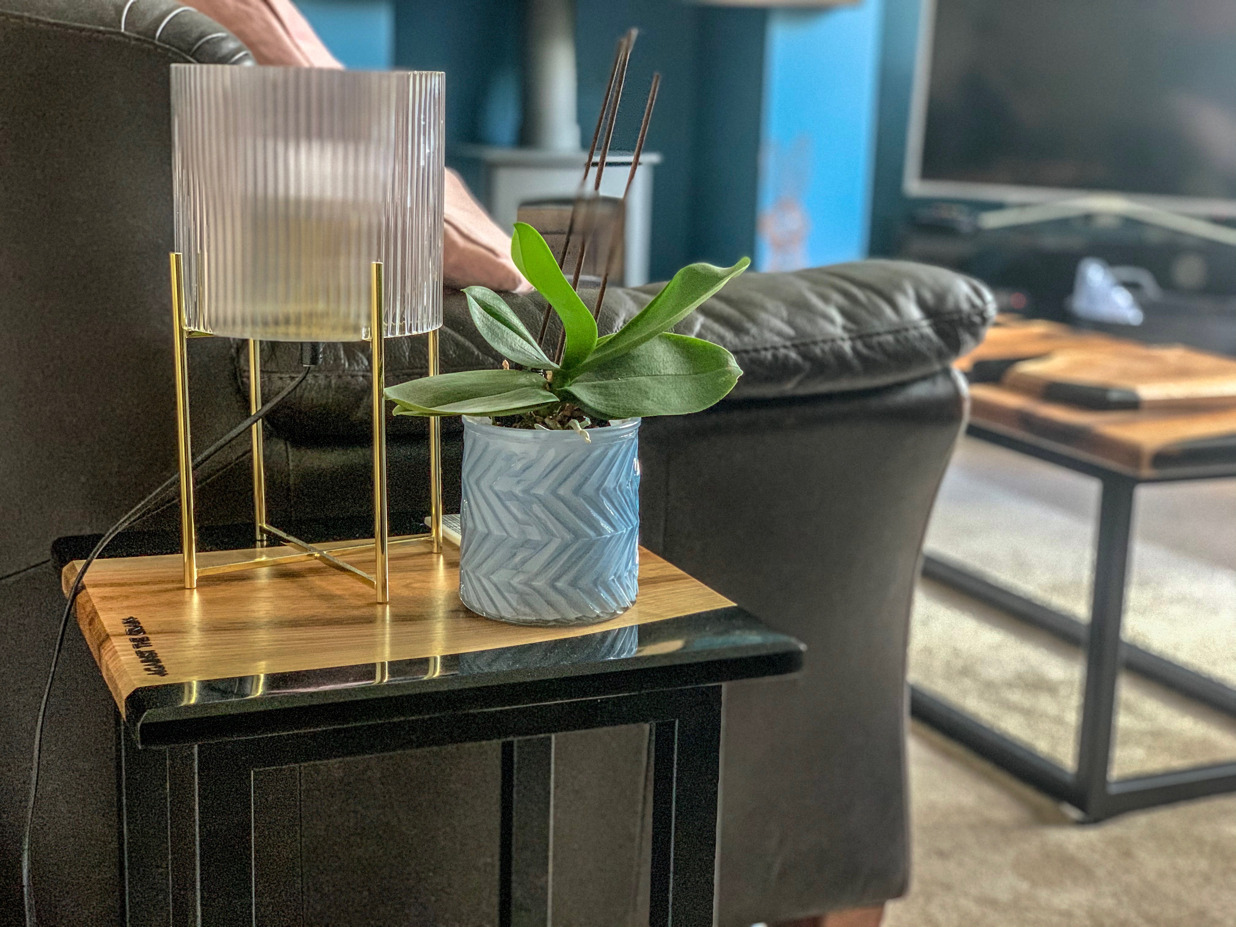 Resin and wood side table