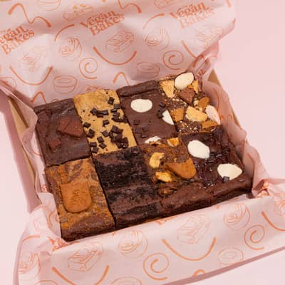 A box of vegan brownies