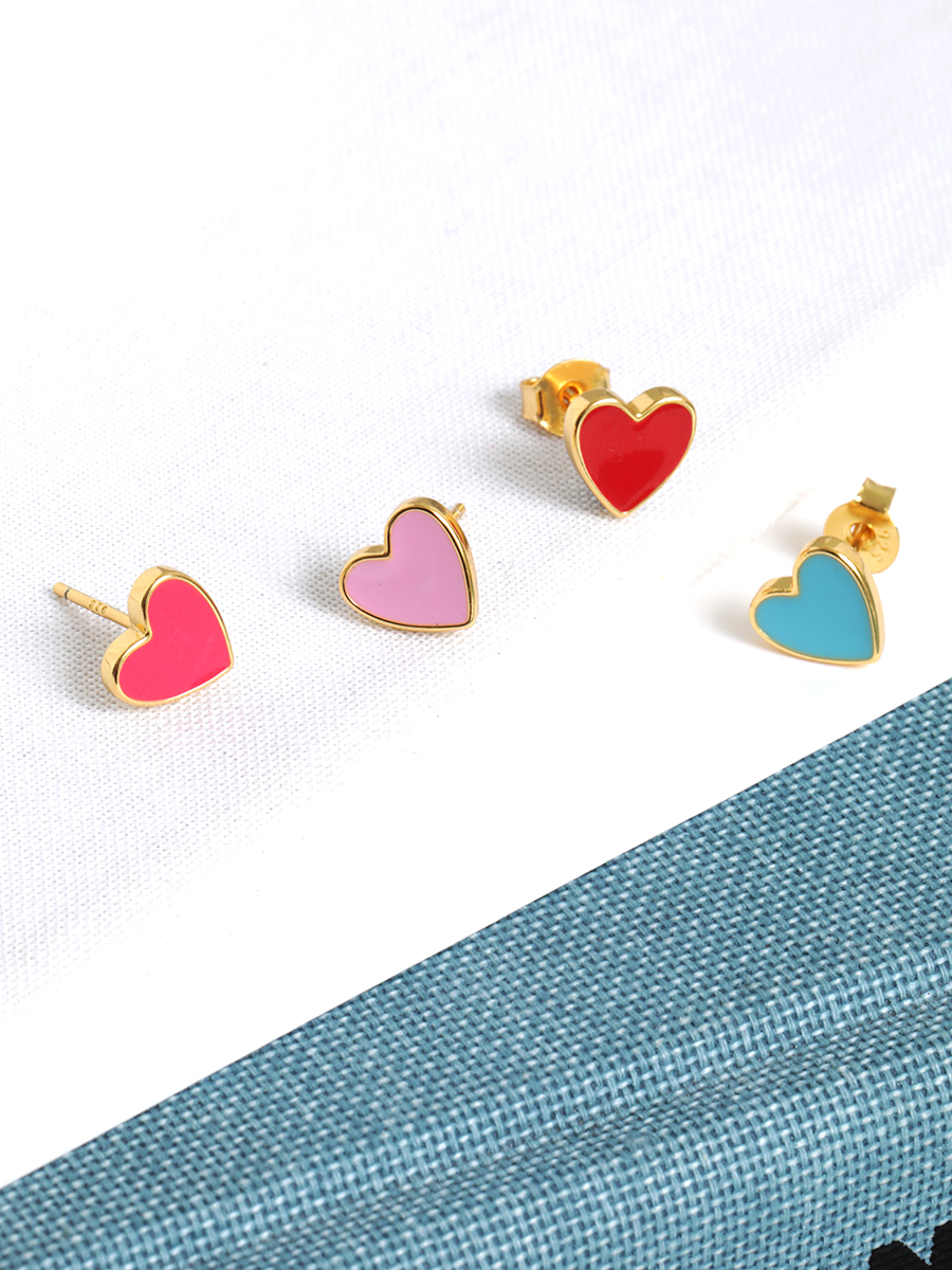 Gold Enamel Heart Studs
