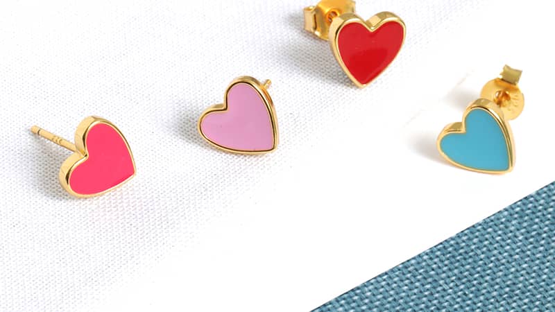 Gold Enamel Heart Studs