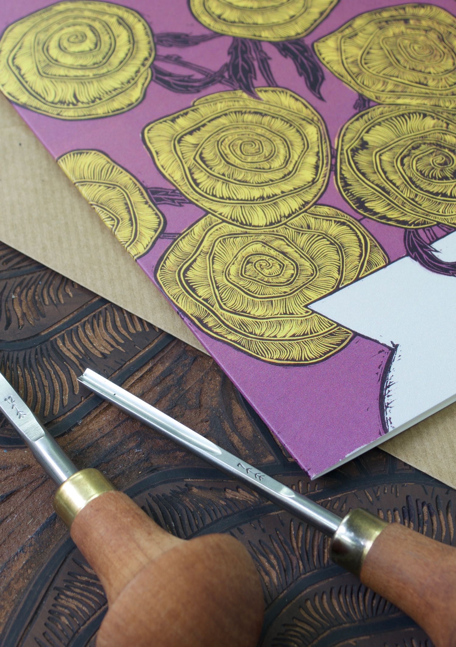 Linocut Art Greeting Card By Yellow Rose Design