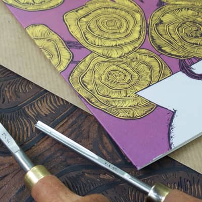 Linocut Art Greeting Card By Yellow Rose Design