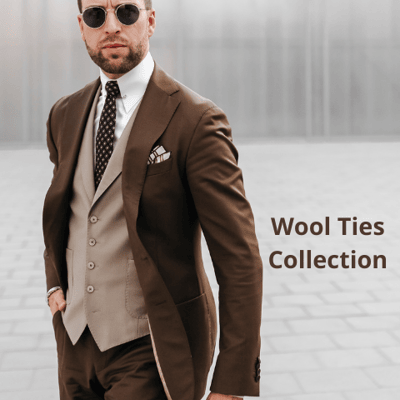 Male model wearing a brown tie and suit