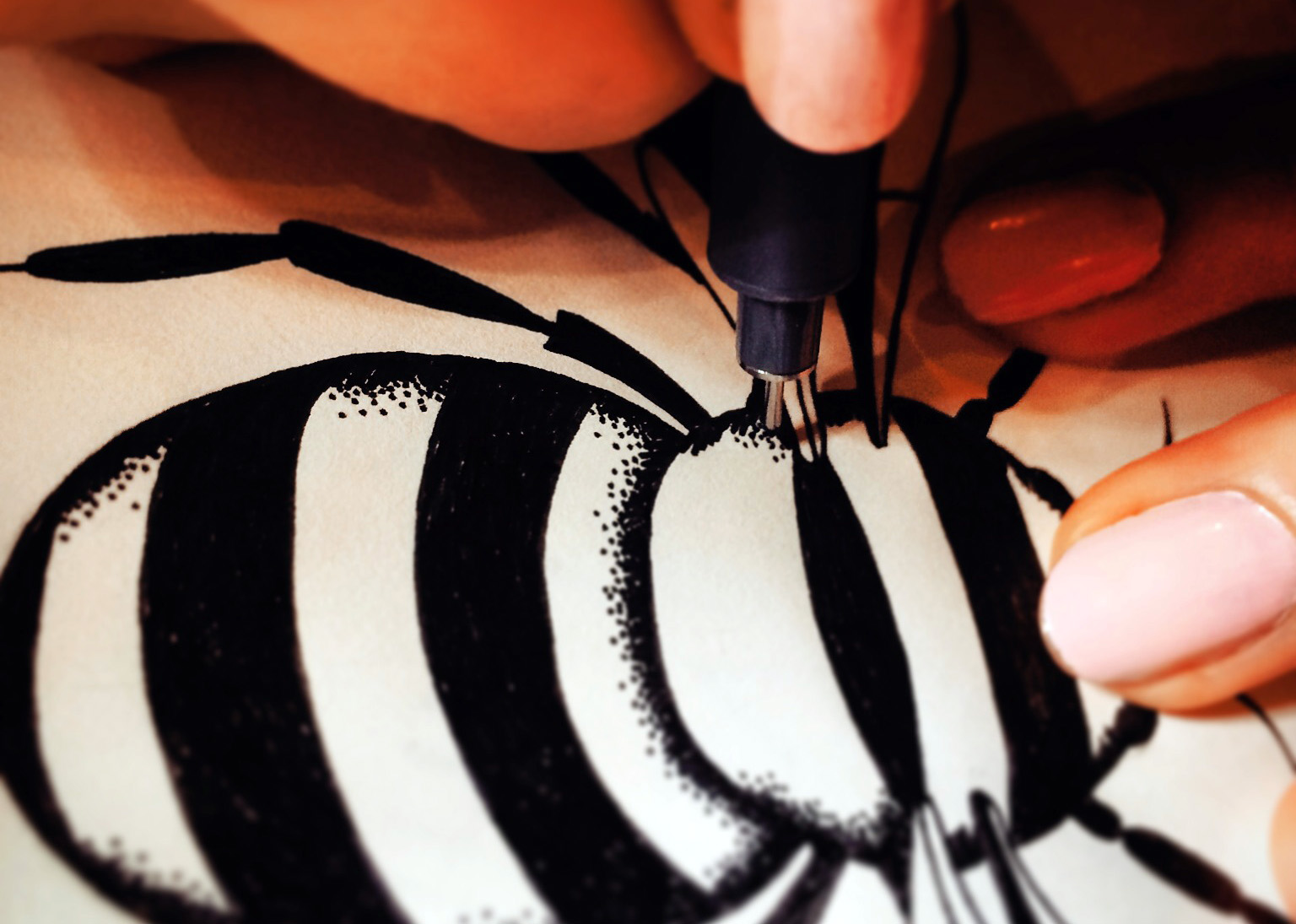 Inking up my Bee drawing