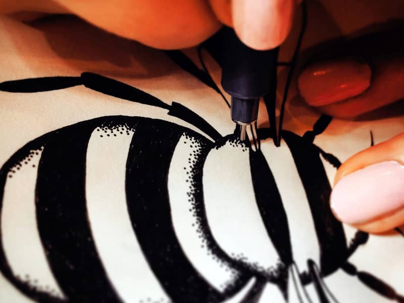 Inking up my Bee drawing