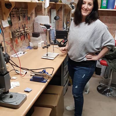 Katie in the workshop