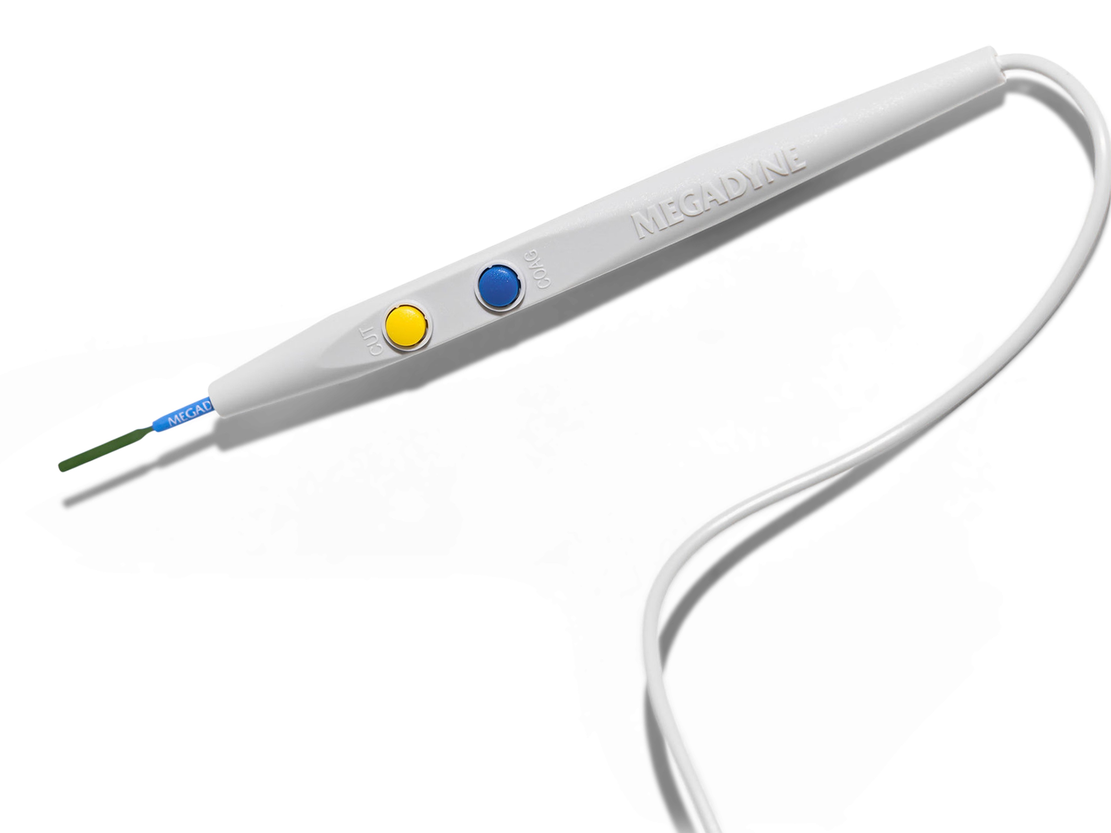 A zoomed-in product stock image of a MEGADYNE™ Electrosurgical Pencil