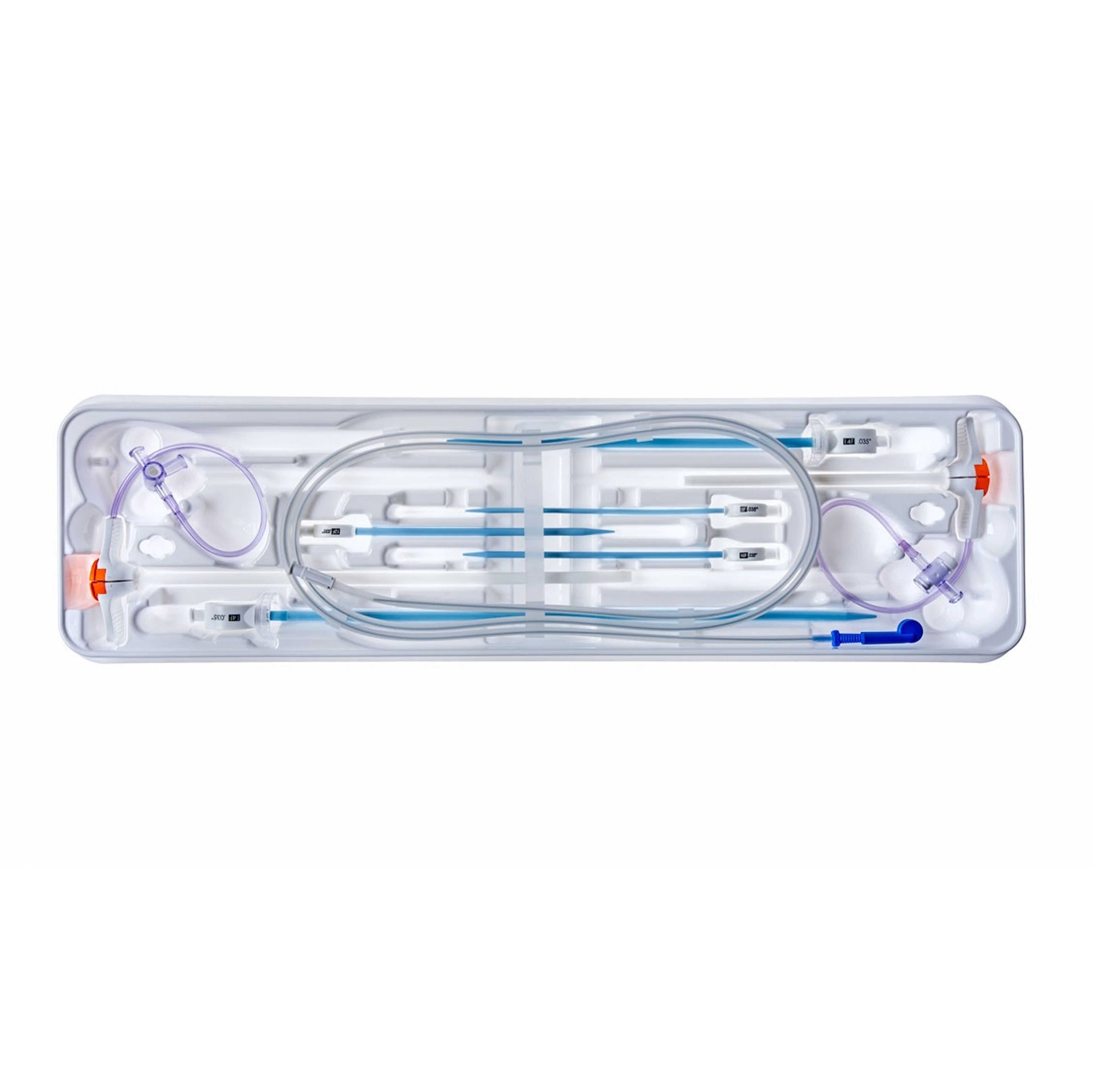Impella CP with SmartAssist introducer kit shown in a sterile packaged tray, including the introducer sheath, catheter components, and accessory tools.
