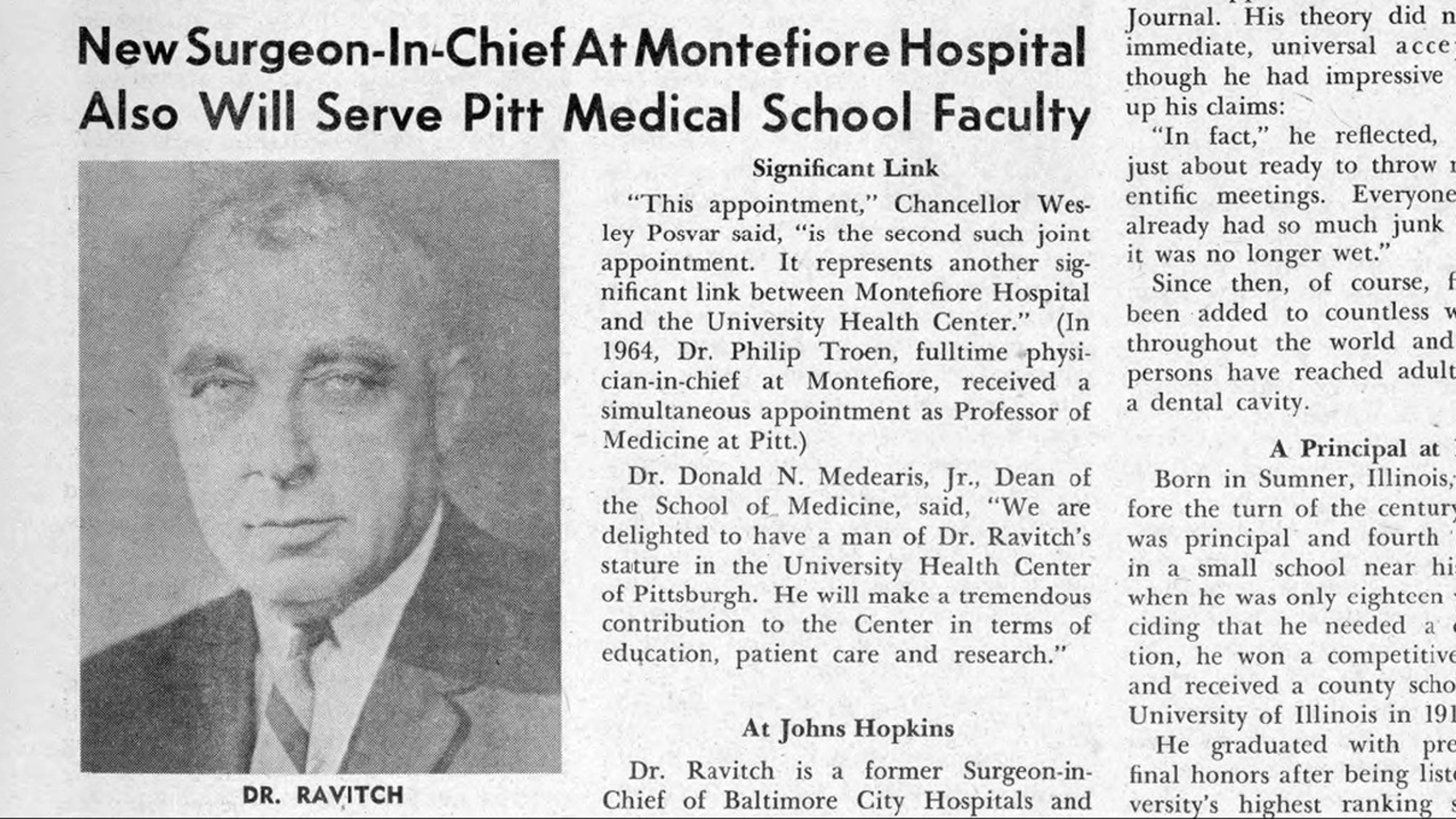 Newspaper article about Dr. Mark Ravitch