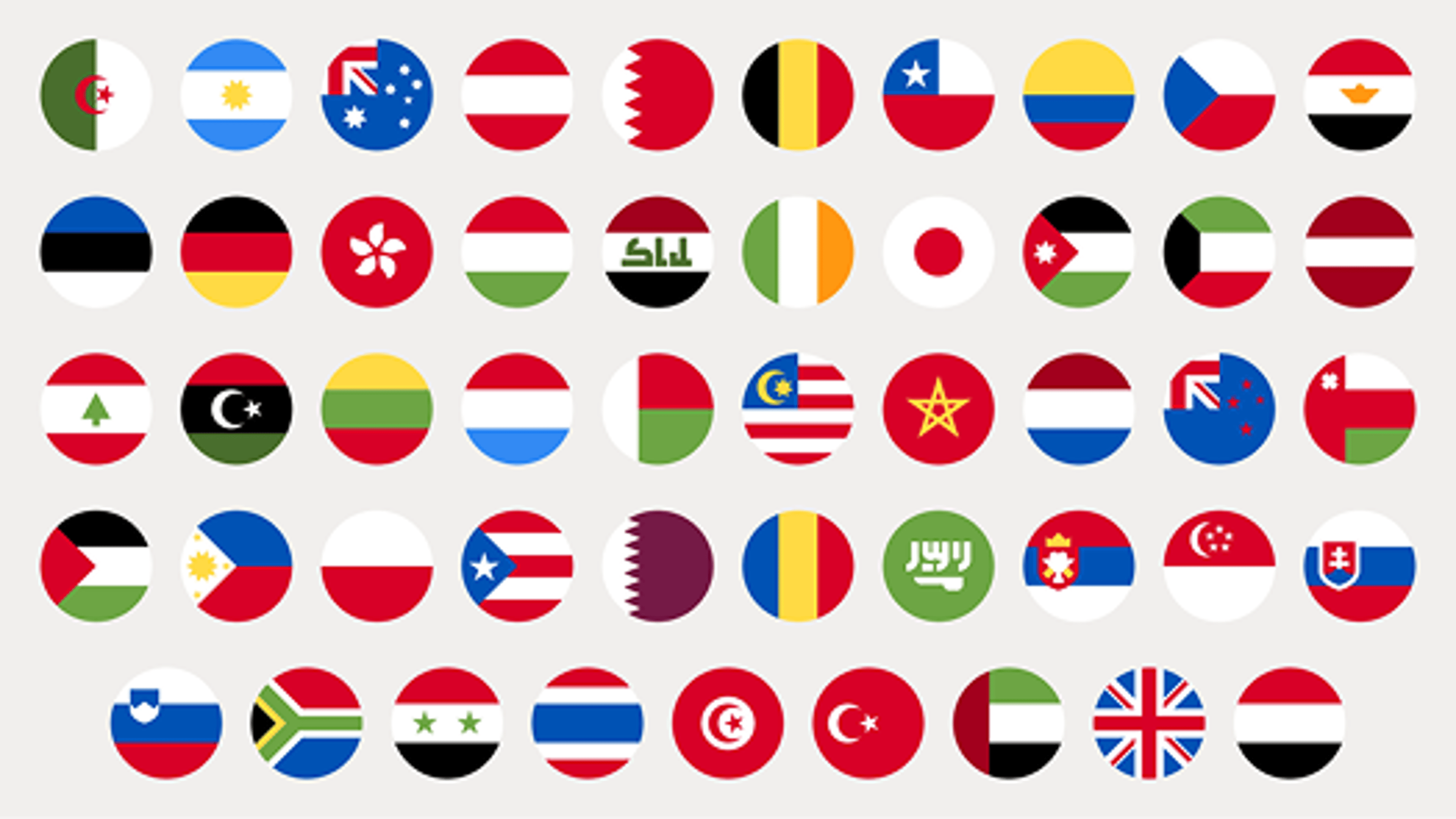 60+ world flags.