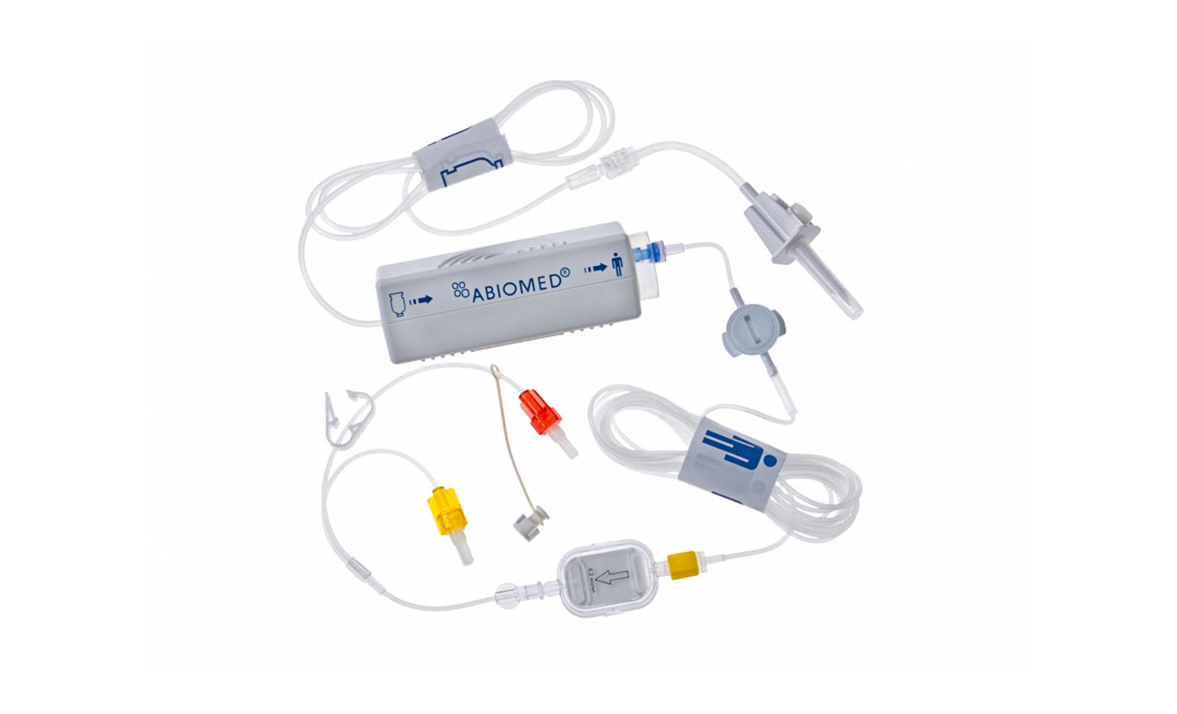 Impella purge cassette with integrated tubing, connectors, stopcocks, and filter components arranged for system setup.