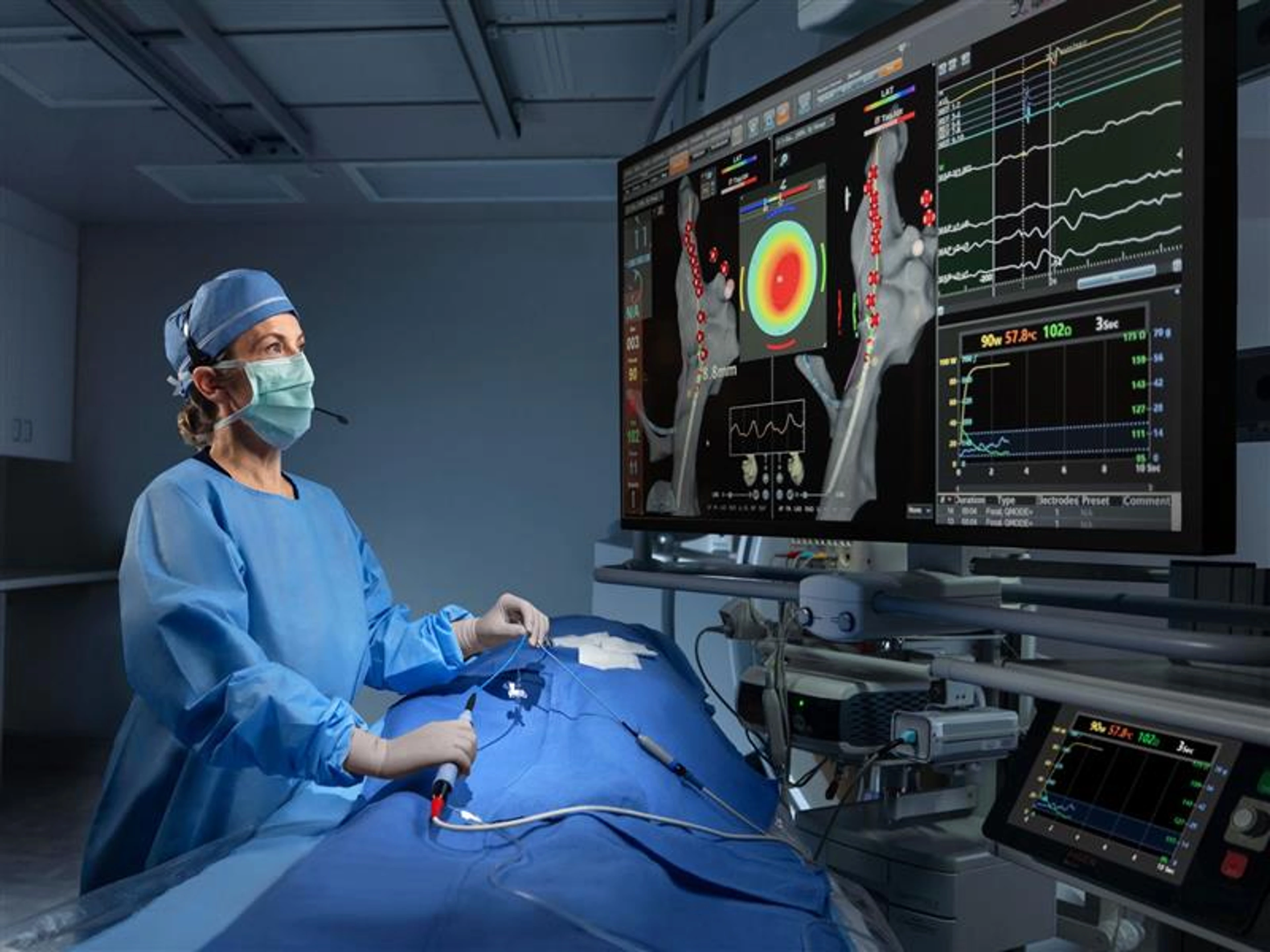 Electrophysiologist ablating in the right atrium with QDOT MICRO™ Catheter utilizing QMODE+™ Module.