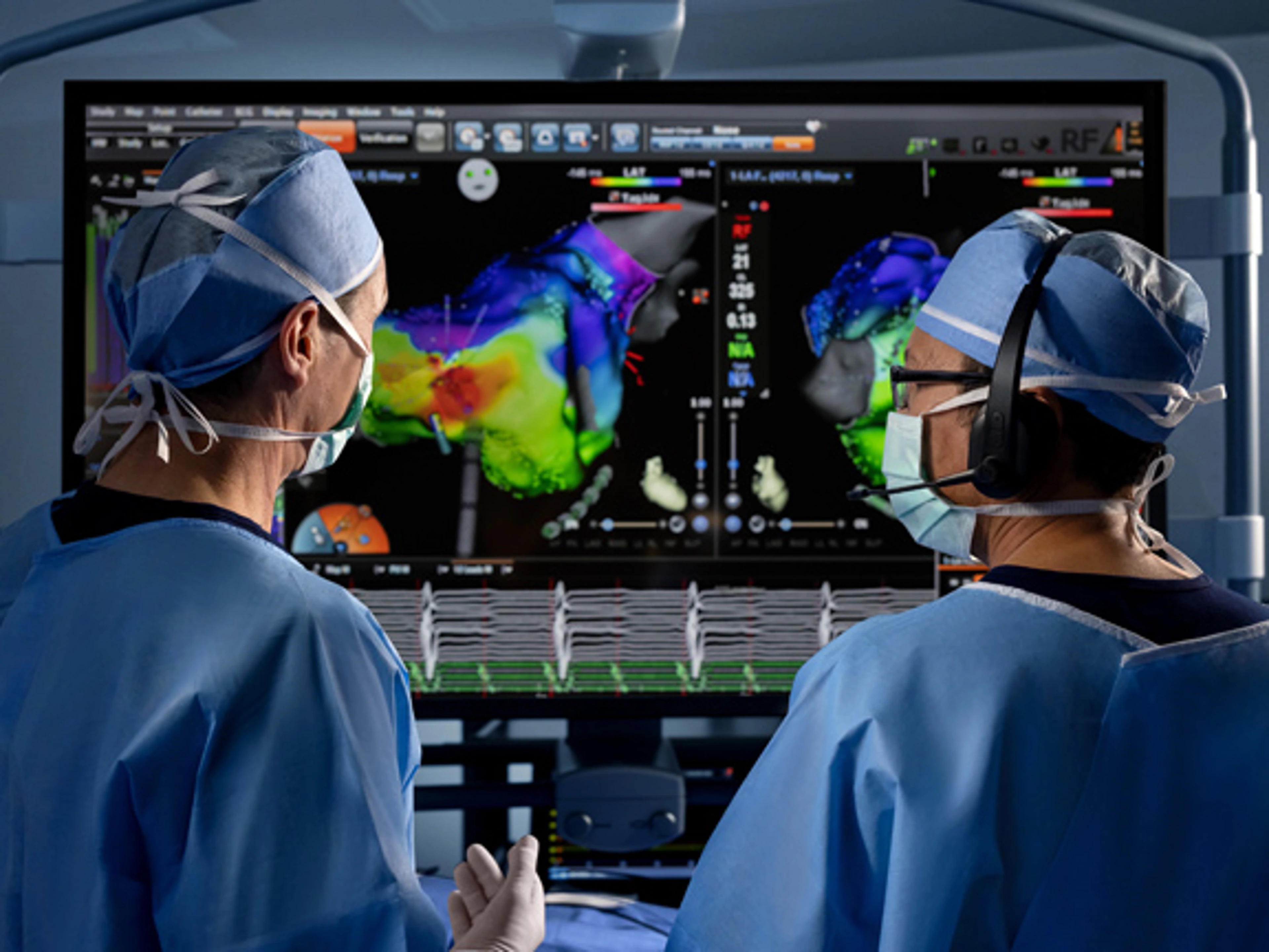Two physicians looking at a CARTO™ map.