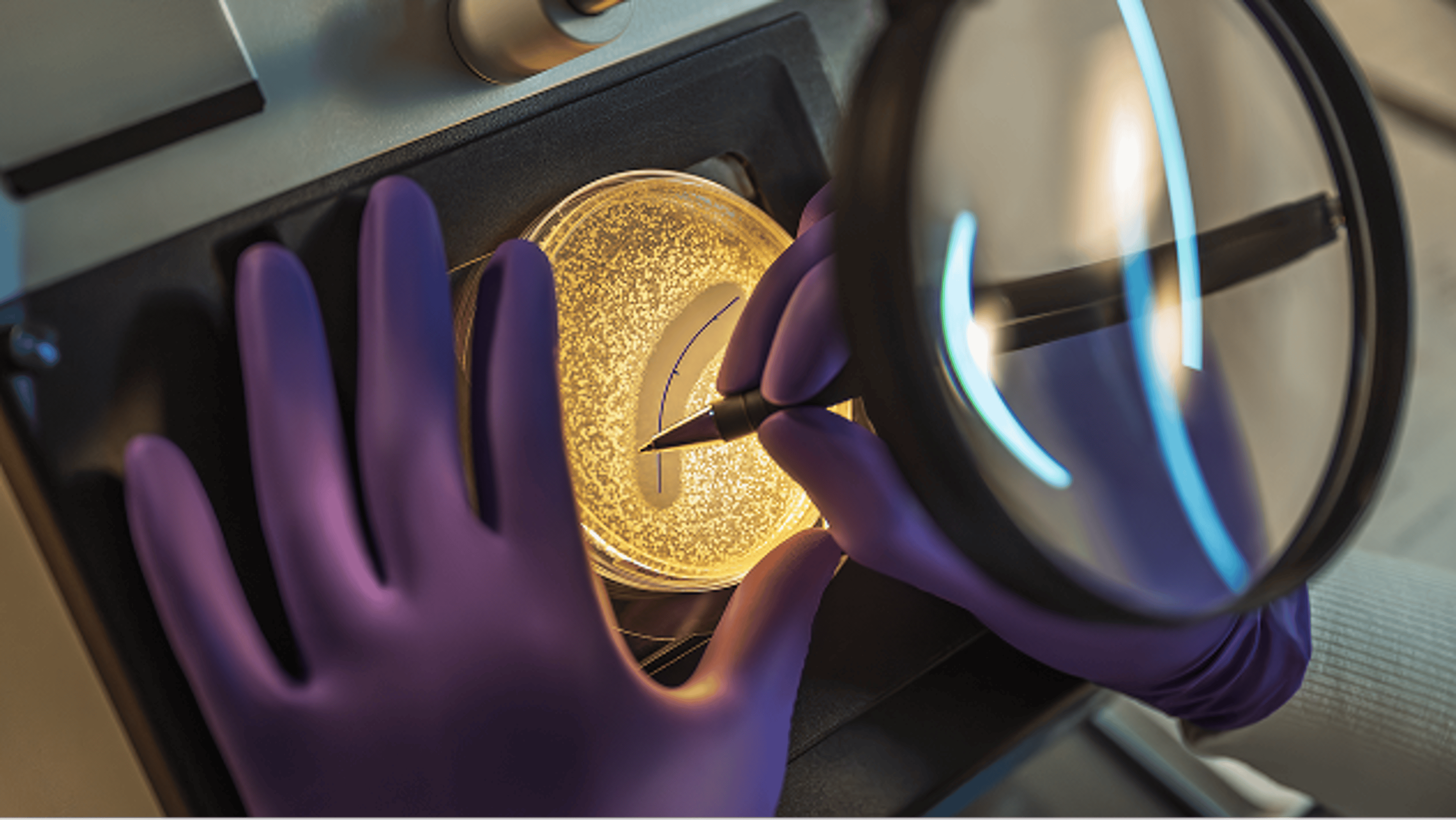 A doctor working to close a wound under a microscope