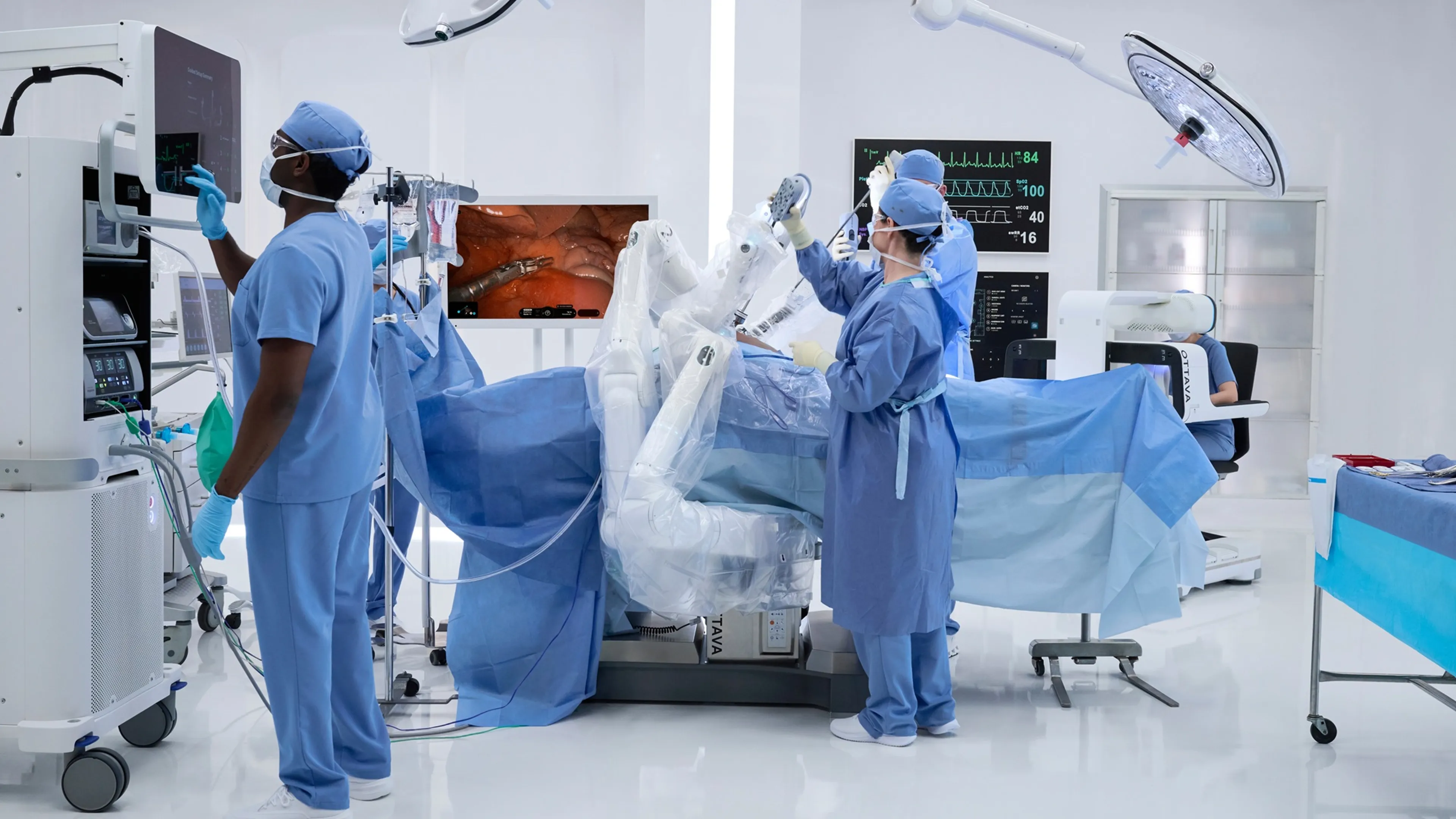 Care team using the OTTAVA Robotic Surgical System during surgery