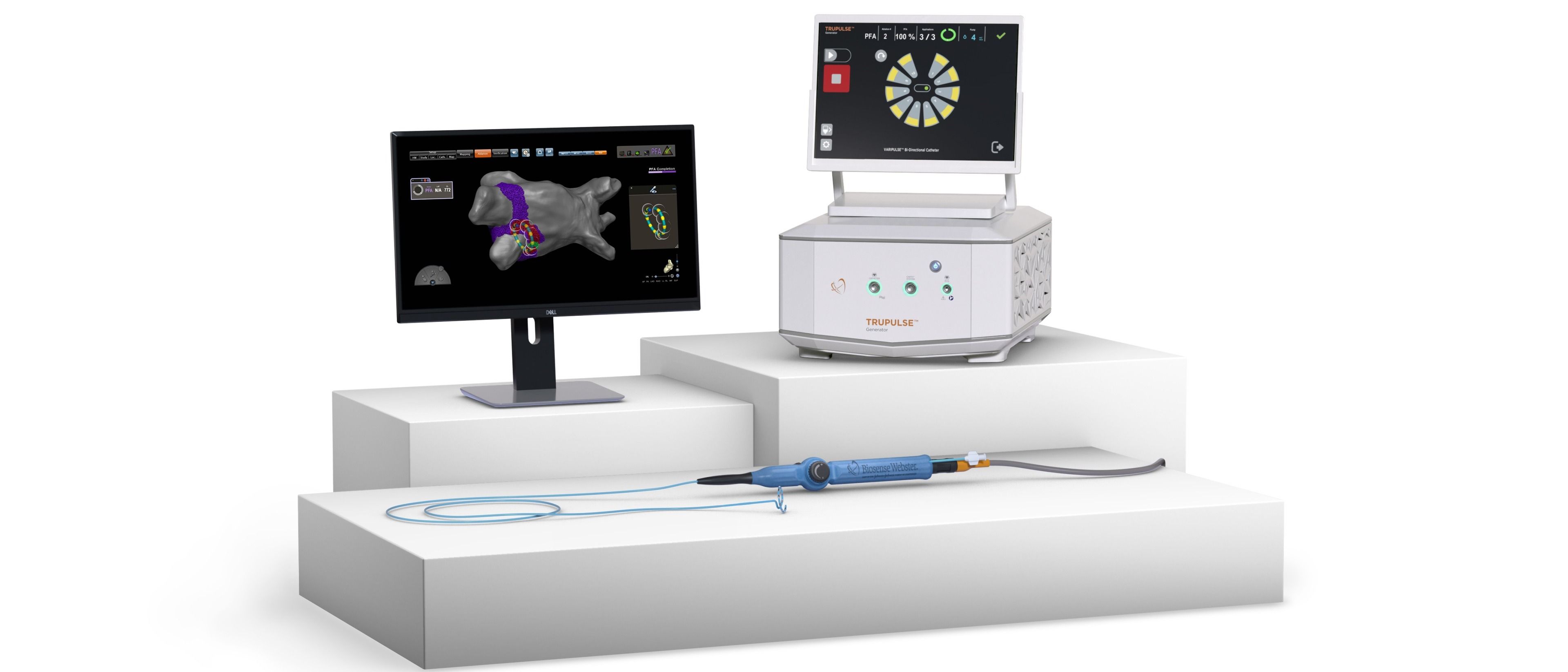 A monitor on the left and a medical device with a screen on the right showing the VARIPULSE™ Platform