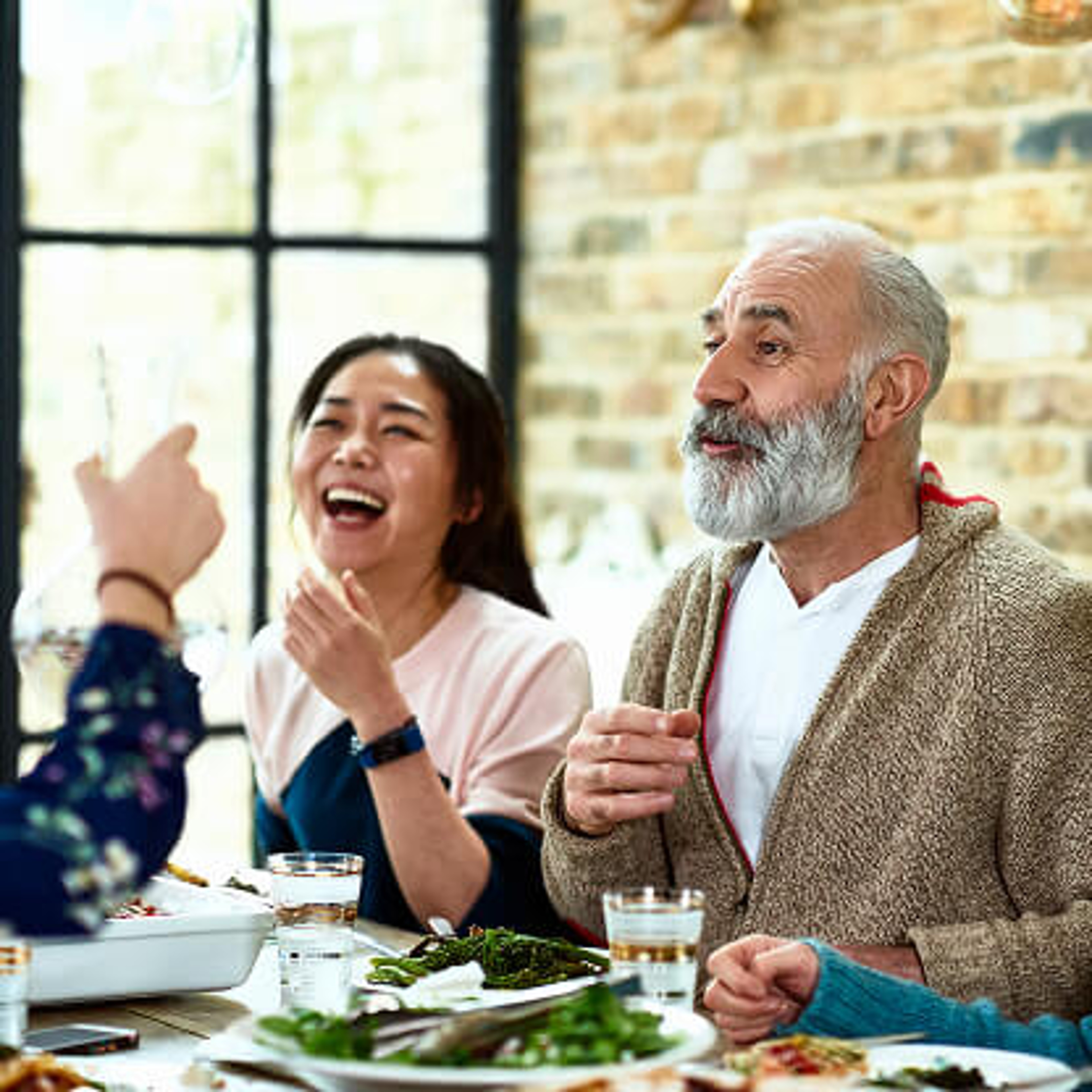 People eating and talking