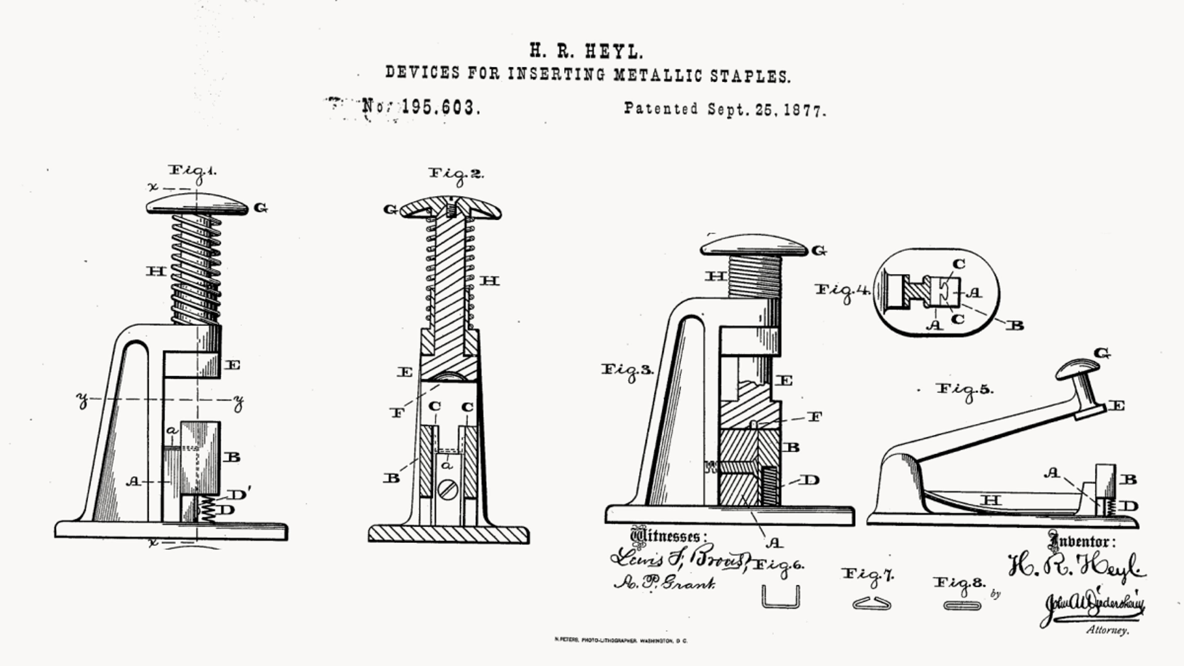 Patent for the first metallic staple